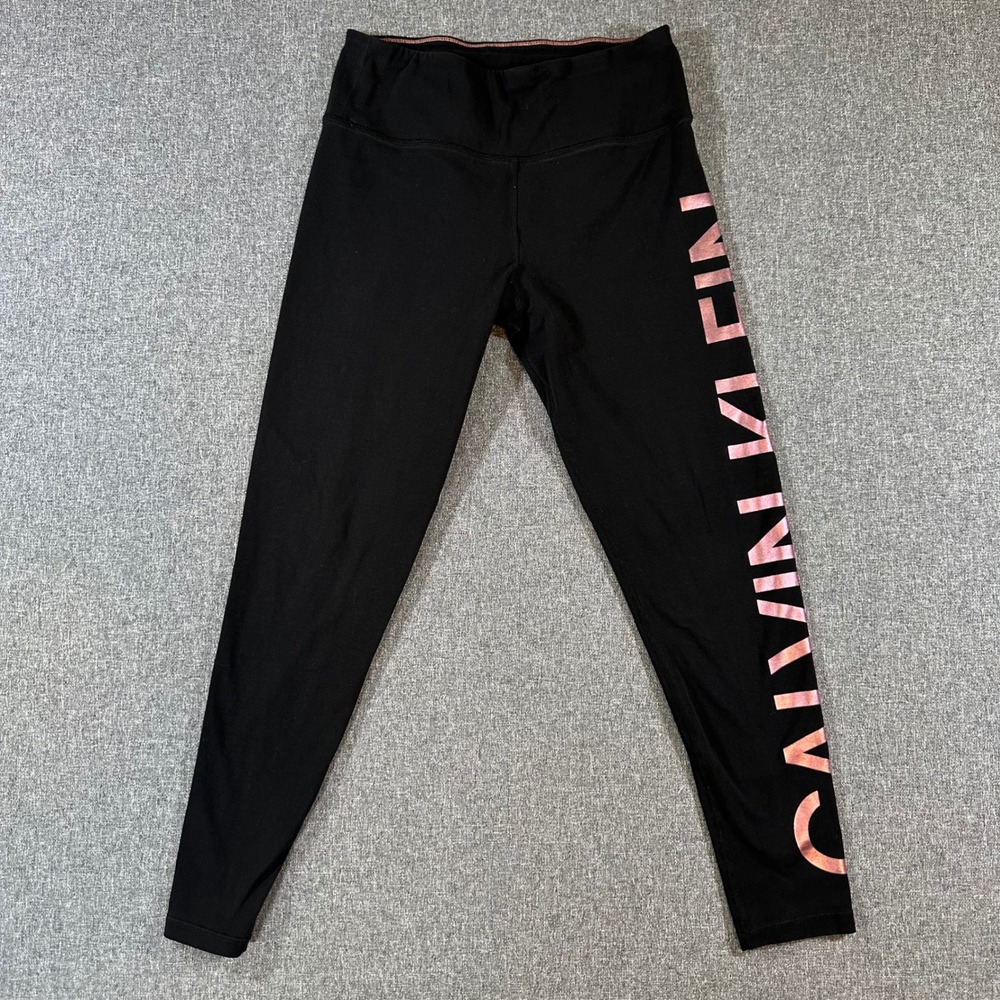 Calvin Klein Performance Leggings Womens Medium Black Rose Gold Logo Yoga Pants